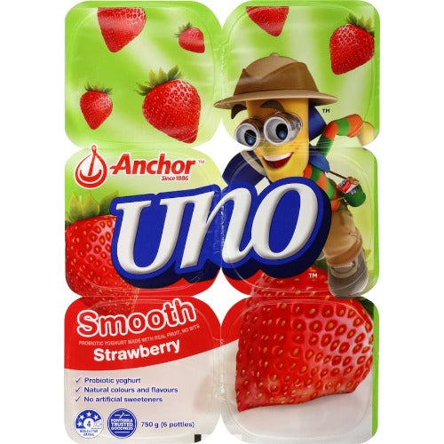 Anchor Uno Smooth Strawberry Yoghurts 6pk 750g