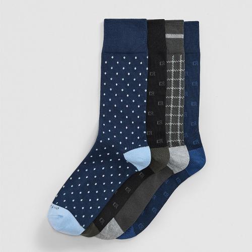 Australian Cotton Blend Pattern Sock Pack of 4 Navy One Size