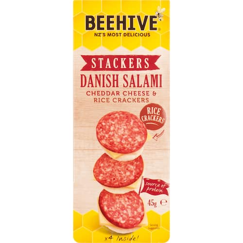 Beehive Stackers Danish Salami Cheddar Cheese & Rice Crackers 45g