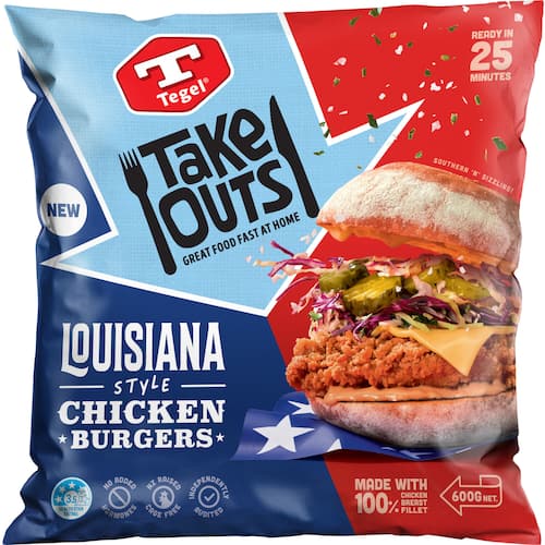 Tegel Take Outs Louisiana Style Chicken Burgers 600g