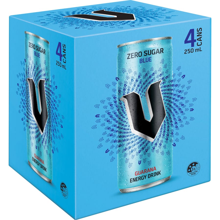 V Zero Sugar Blue Energy Drink Cans 4pk x 250ml