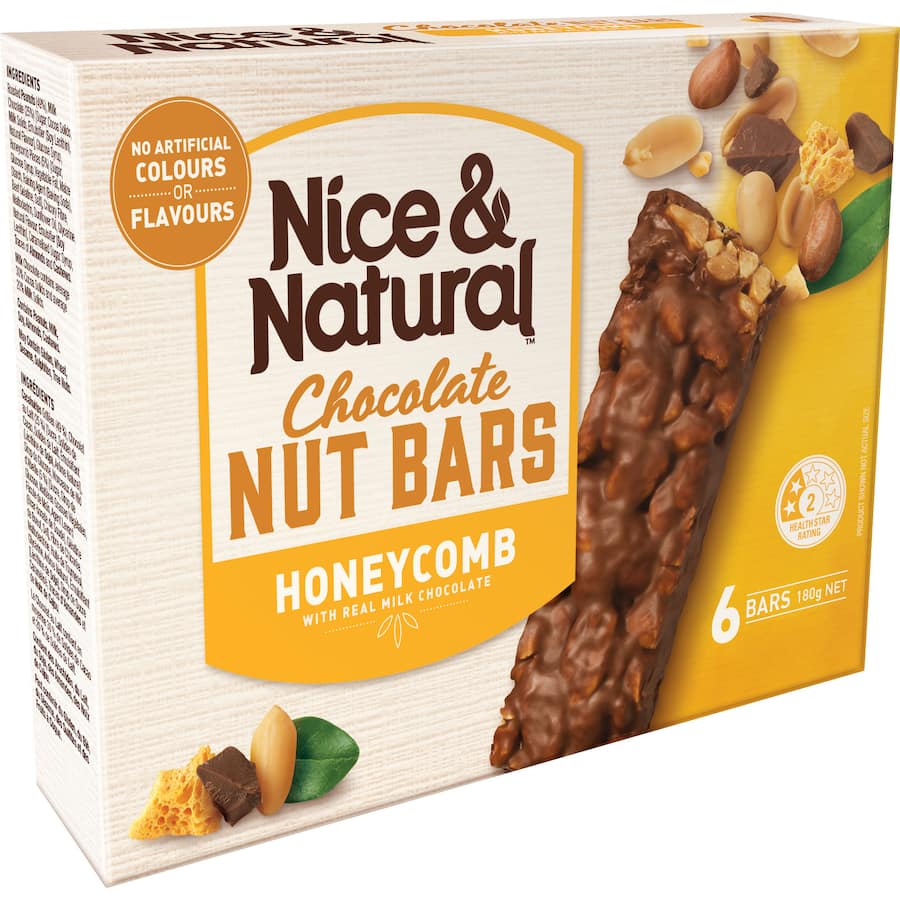 Nice & Natural Honeycomb Chocolate Nut Bars 6pk 180g