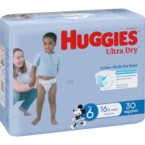 Huggies Ultra Dry Junior Boy Size 6 Nappies 30pk
