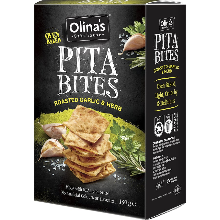 Olinas Bakehouse Oven Baked Roasted Garlic & Herbs Pita Bites 130g DISCONTINUED
