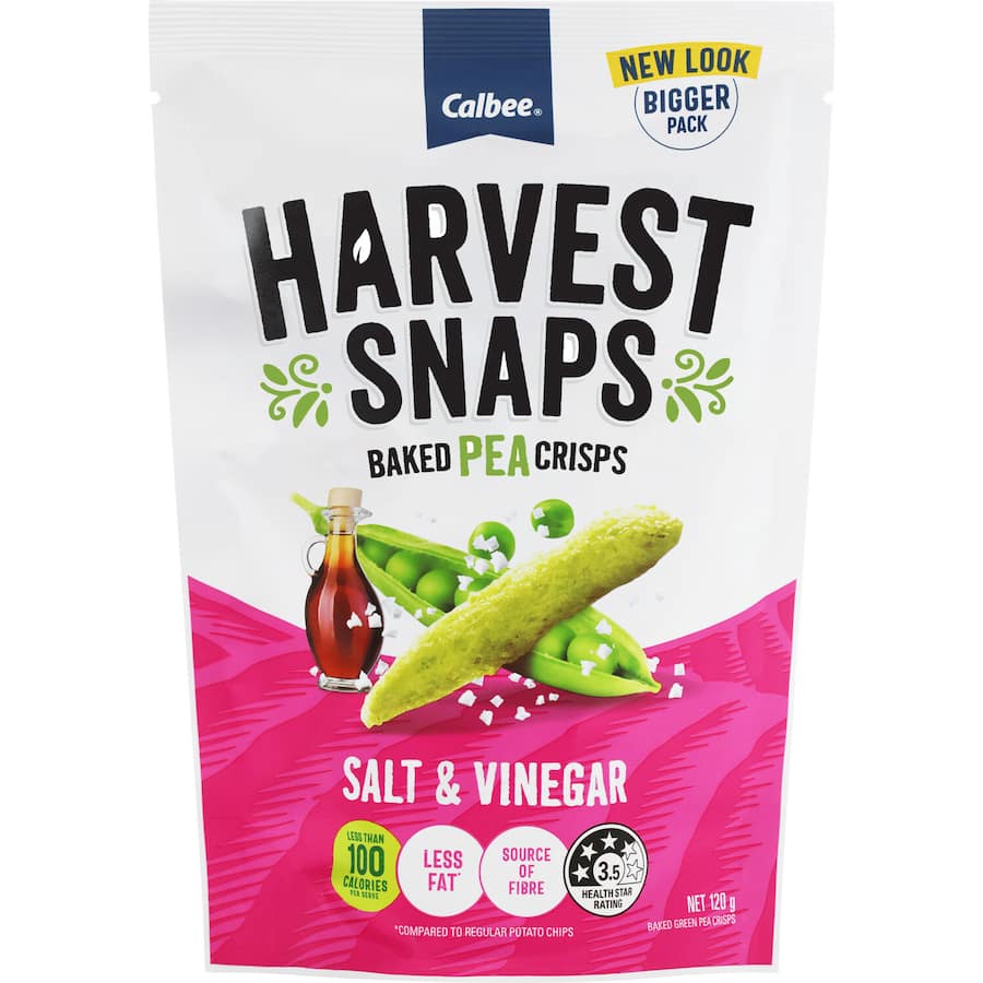 Calbee Harvest Snaps Salt & Vinegar Baked Pea Crisps 120g