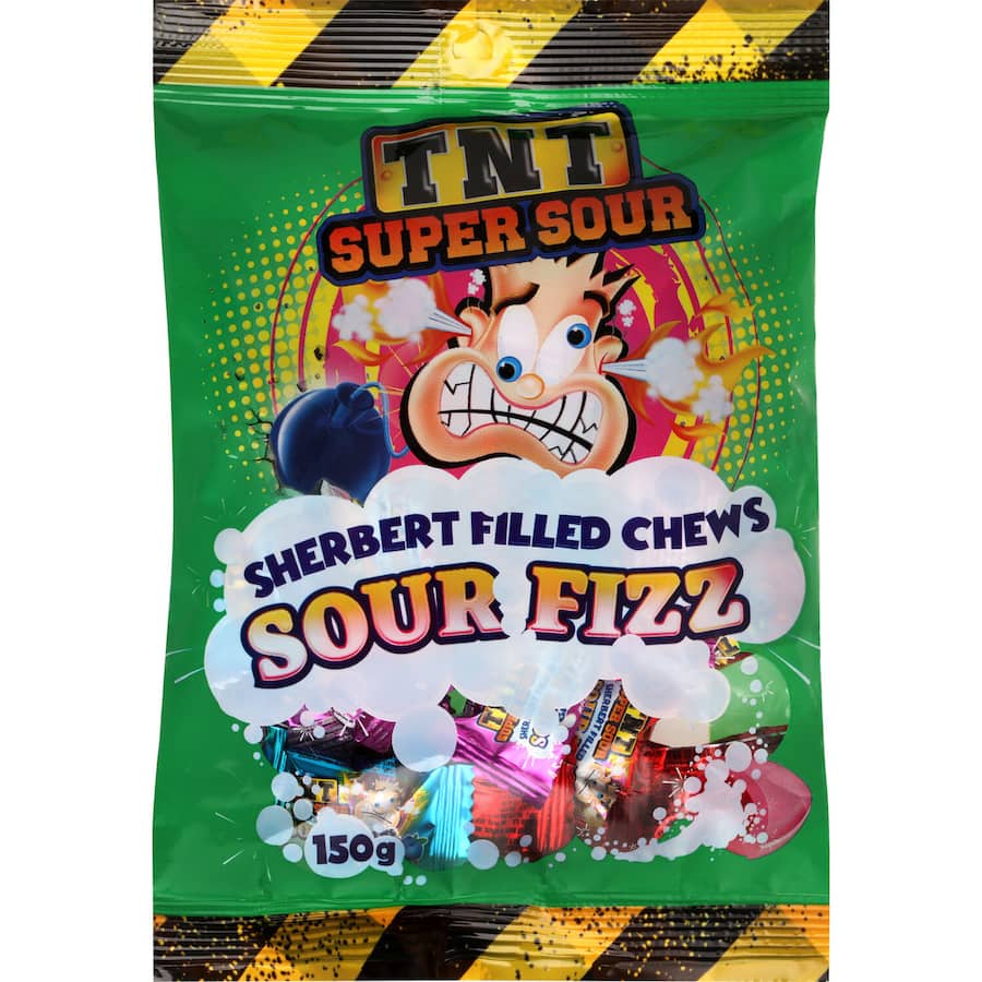 TNT Super Sour Fizz Sherbet Filled Chews 150g