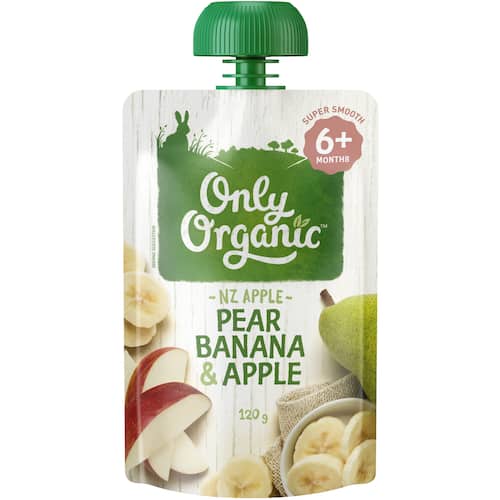 Only Organic Baby Food Pear, Banana & Apple 120g