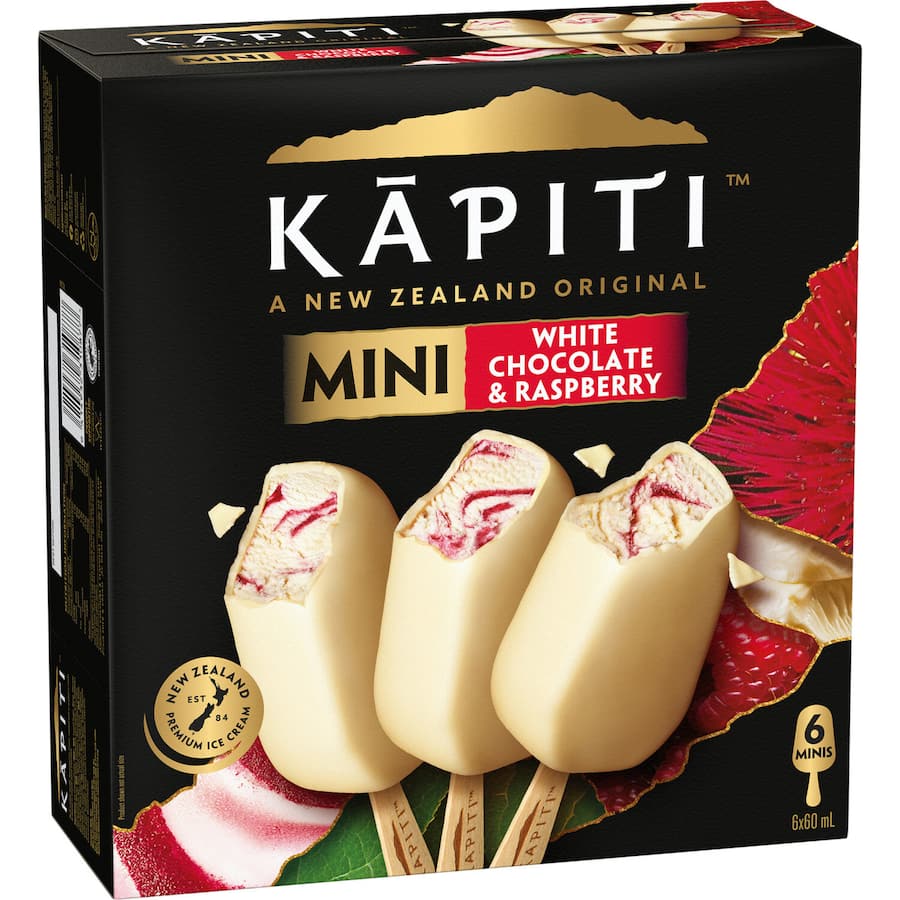 Kapiti White Chocolate & Raspberry Ice Cream Minis On Stick 6pk x 60ml