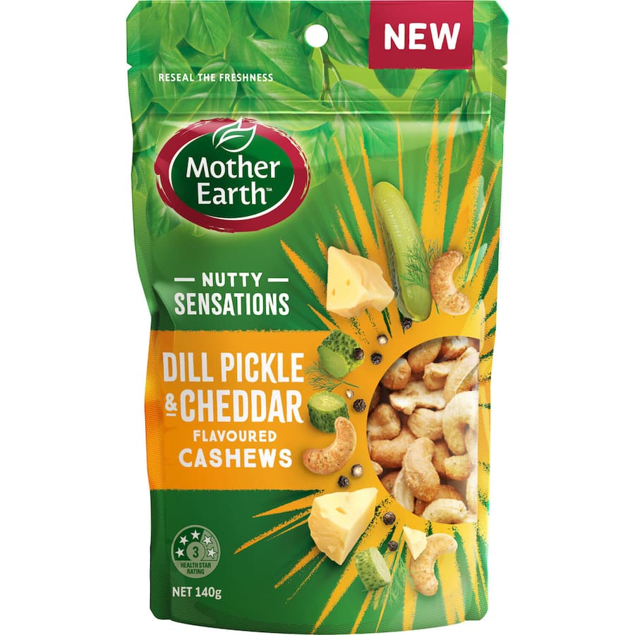 Mother Earth Nutty Sensations Dill Pickle & Cheddar Flavoured Cashews 140g