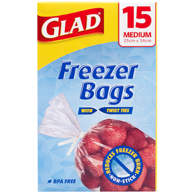 Glad Freezer Bags Medium 15pk 25cm x 34cm