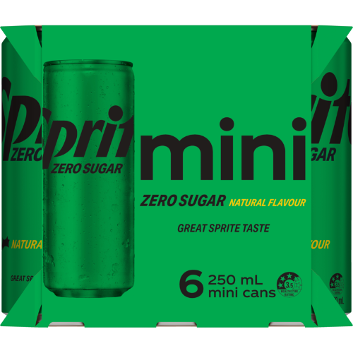 Sprite No Sugar Lemonade Soft Drink Mini Cans 6pk x 250ml