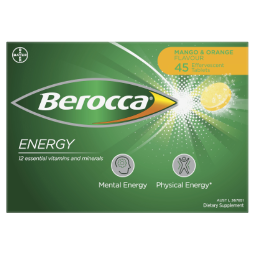 Berocca Energy Mango & Orange Flavour Effervescent Tablets 45pk