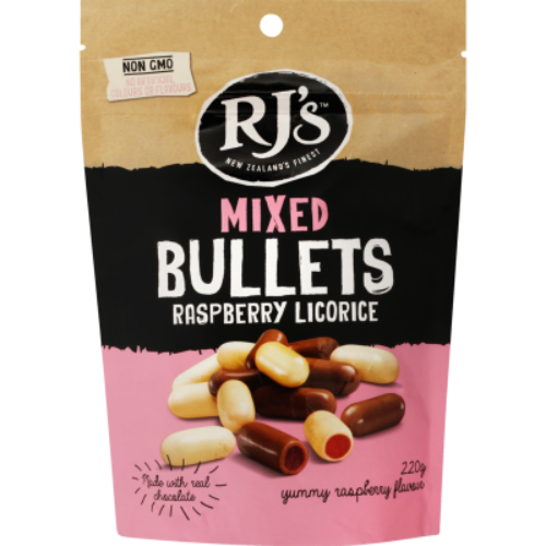 RJ's Mixed Bullets Raspberry Licorice 220g