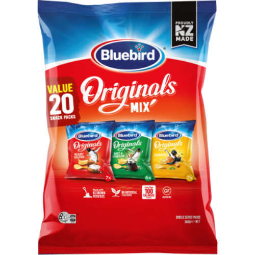 Bluebird Original Mix Ready Salted Salt & Vinegar & Chicken Potato Chips 20pk