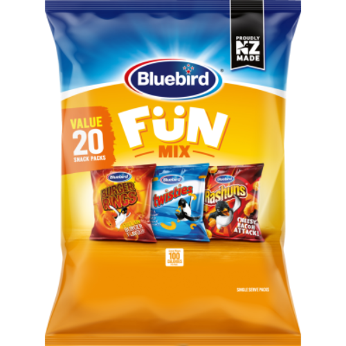 Bluebird Fun Mix Twisties Rashuns & Burger Rings Corn Snacks 20pk