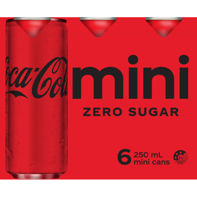 Coca Cola Zero Sugar Soft Drink Mini Cans 6pk x 250ml