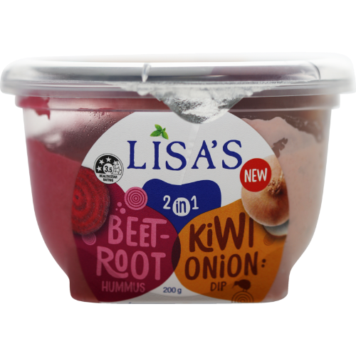 Lisa's 2 in 1 Beetroot Hummus & Kiwi Onion Dip 200g