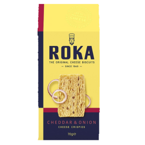 Roka Cheddar & Onion Cheese Crispies Biscuits 70g