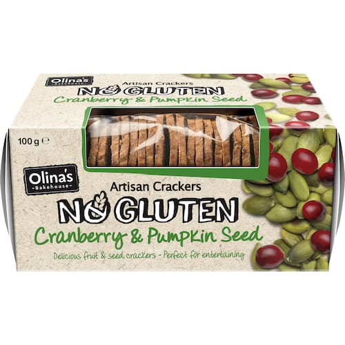Olinas Bakehouse No Gluten Cranberry & Pumpkin Seed Artisan Crackers 100g DISCONTINUED