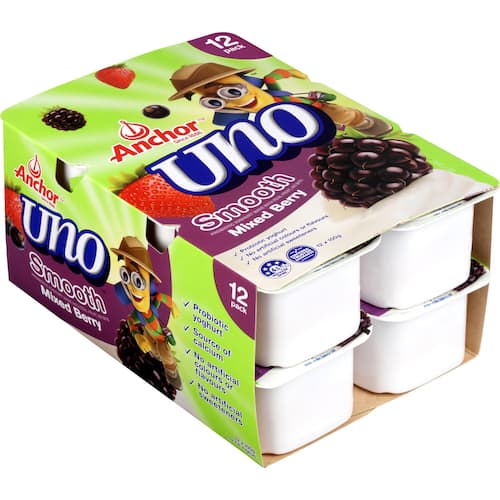 Anchor Uno Smooth Mixed Berry Yoghurts 12pk x 100g
