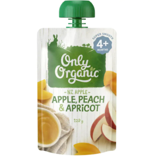 Only Organic Stage 1 Baby Food Apricot Peach & Apple Squeeze Pouch 120g