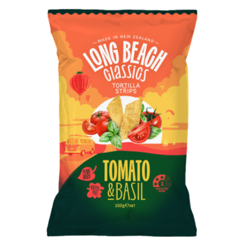 Long Beach Tortilla Strips Tomato & Basil 150g