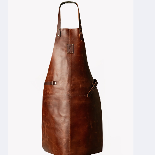 Coral and Cam Cowhide Leather Apron Cognac Plain Front