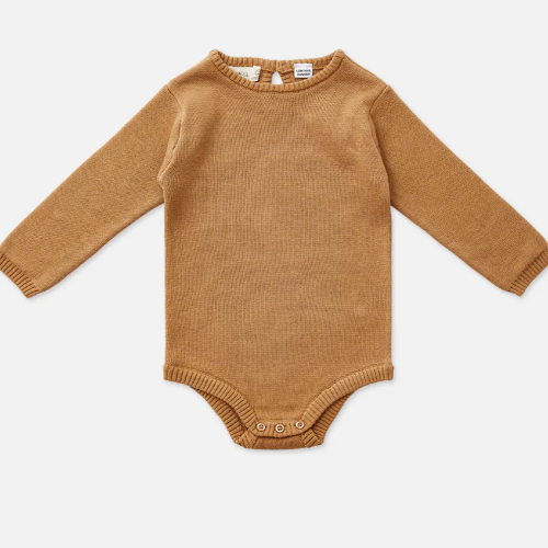 Long Sleeve Knit Bodysuit - Caramel