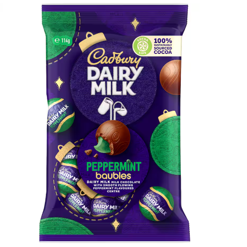 Cadbury Peppermint Baubles Chocolate Bag 114g