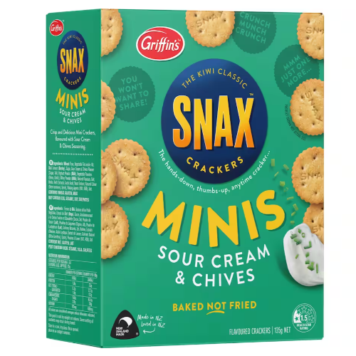 Griffins Minis Sour Cream & Chives Snax Crackers 135g