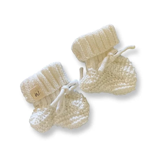 WTL Knit Booties - Milk 0-6M