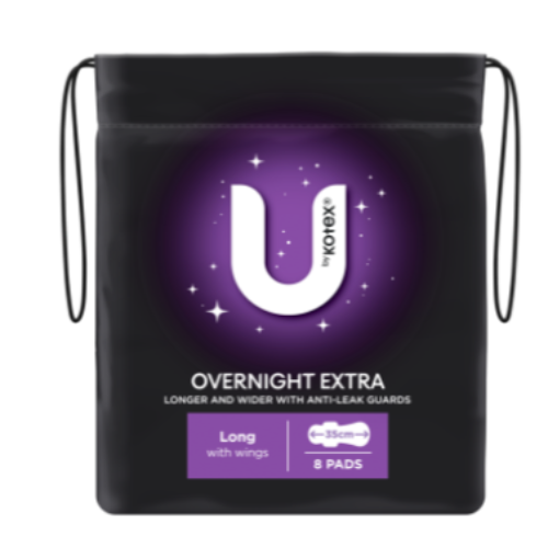 U By Kotex Overnight Extra Long Pads With Wings 8pk