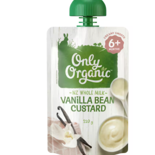 Only Organic Stage 2 Baby Food Vanilla Bean Custard Squeeze Pouch 120g