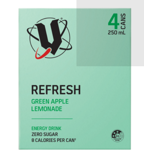 V Zero Sugar Green Apple Lemonade Energy Drink 250ml 4pk