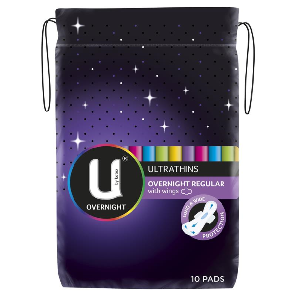 U by Kotex Ultrathins Overnight Regular Pads With Wings 10pk