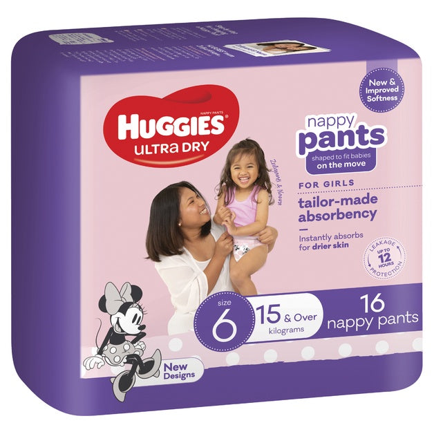 Huggies Ultra Dry Girl Nappy Pants Size 6 16's