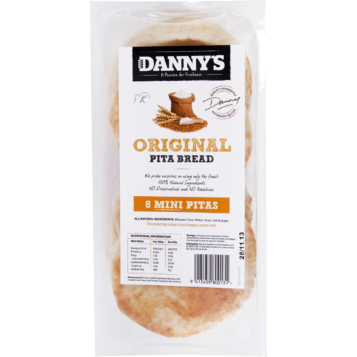 Danny's Pita Bread Plain Mini 8pk (Fresh)