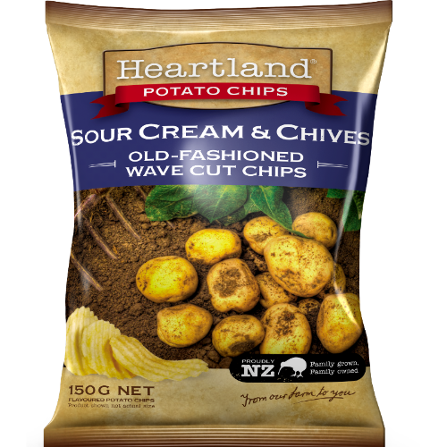 Heartland Sour Cream & Chives Old Fashioned Wave Cut Potato Chips 150g