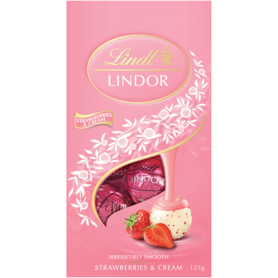 Lindt Lindor Strawberries & Cream Chocolate Pouch 125g