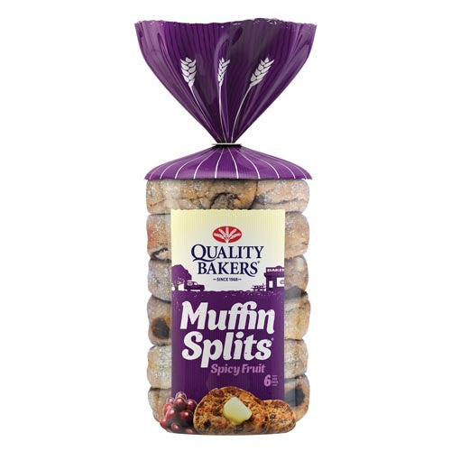 Quality Bakers English Muffin Splits Spicy Fruit 390g