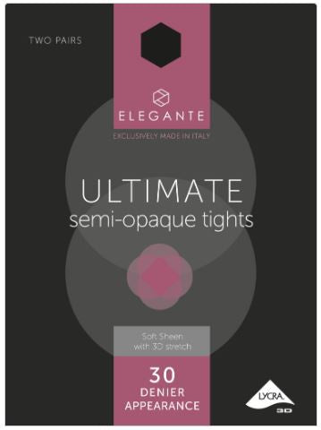 Elegante Luxury Semi Opaque, 30D, 2 Pair Pack, Black, Large