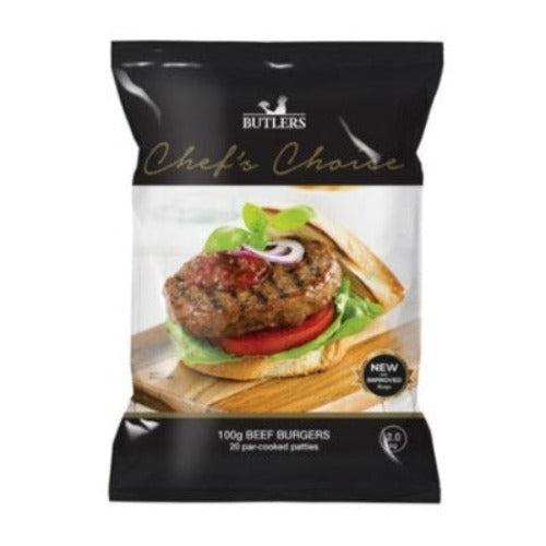 Butlers Chefs Choice Beef Burger Patties 120g x 20pk 2.4kg