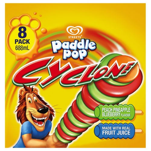 Streets Paddle Pop Cyclone Ice Blocks 8pk 688ml