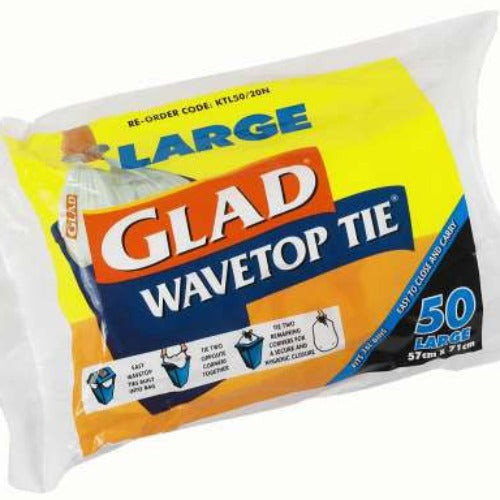 Glad Wavetop Tie Kitchen Tidy Bags Large 50pk