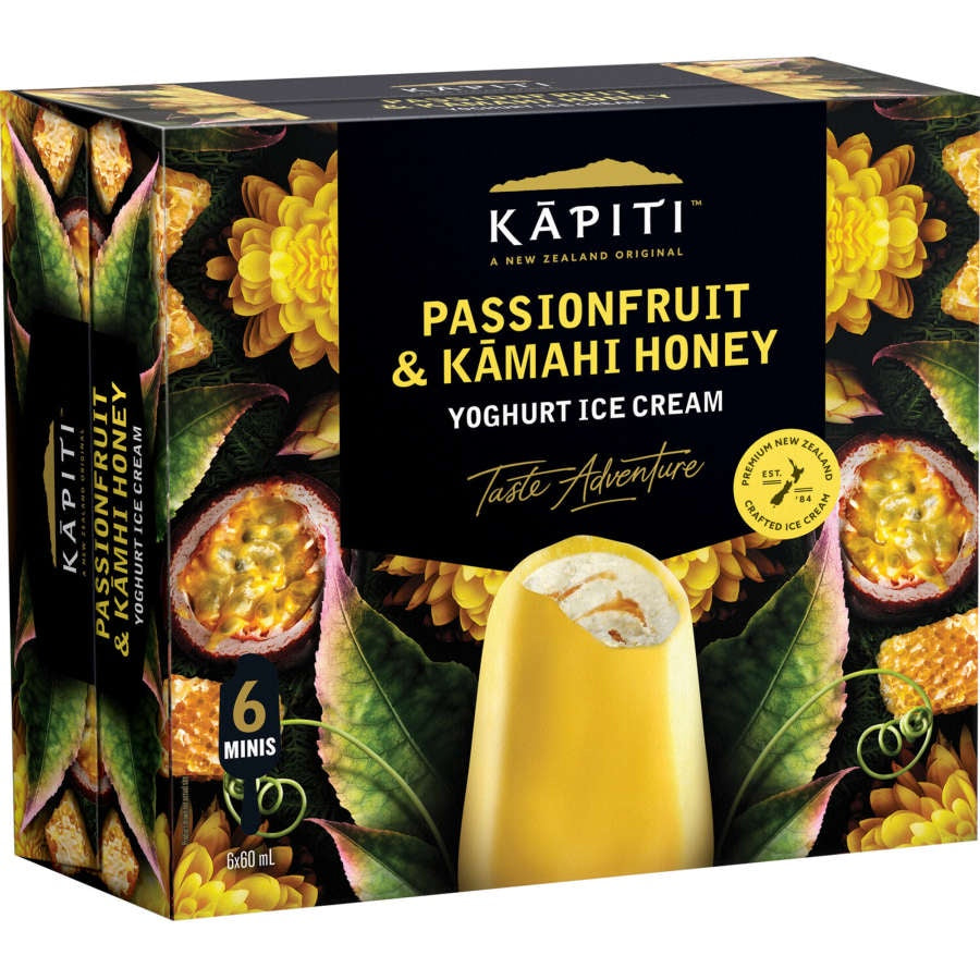 Kapiti Passionfruit & Yoghurt Ice Cream Minis On Stick 6pk x 60ml