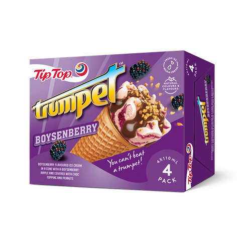 Tip Top Trumpet Boysenberry Ice Cream On Cone 4pk