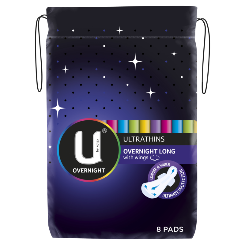 U By Kotex Ultrathins Pads Overnight Long with Wings 8pk