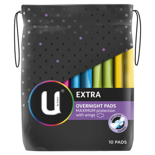 U by Kotex Extra Overnight Regular Pads With Wings 10pk