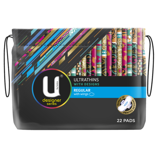 U by Kotex Ultrathins Designs Regular Pads With Wings 22pk