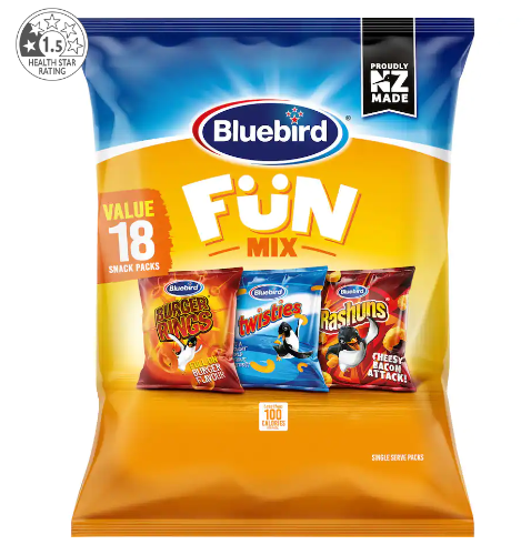 Bluebird Fun Mix Twisties Rashuns & Burger Rings Corn Snacks 20pk